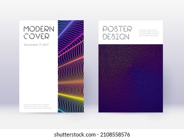 Minimal cover design template set. Rainbow abstract lines on dark blue background. Dazzling cover design. Terrific catalog, poster, book template etc.
