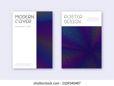Minimal cover design template set. Rainbow abstract lines on dark blue background. Dazzling cover design. Surprising catalog, poster, book template etc.