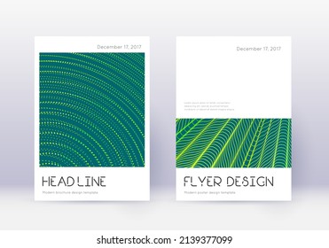 Minimal cover design template set. Green abstract lines on dark background. Delightful cover design. Curious catalog, poster, book template etc.