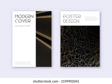 Minimal cover design template set. Gold abstract lines on black background. Curious cover design. Surprising catalog, poster, book template etc.