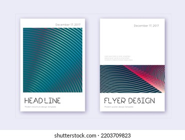 Conjunto mínimo de plantillas de diseño de portada. Líneas abstractas de color azul rojo sobre fondo oscuro. Diseño de cubierta dramático. Catálogo, afiche, plantilla de libro, etc.