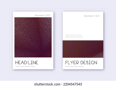 Minimal cover design template set. Gold abstract lines on maroon background. Delicate cover design. Sublime catalog, poster, book template etc.