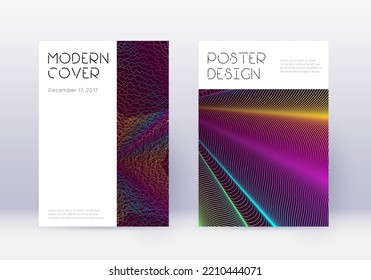 Minimal cover design template set. Rainbow abstract lines on wine red background. Decent cover design. Fair catalog, poster, book template etc.