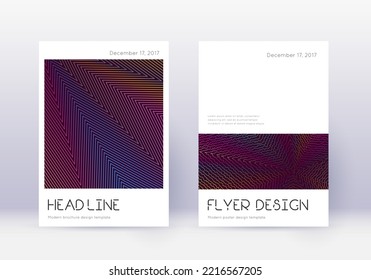 Minimal cover design template set. Rainbow abstract lines on wine red background. Divine cover design. Stylish catalog, poster, book template etc.