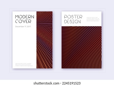 Minimal cover design template set. Orange abstract lines on wine red background. Dazzling cover design. Ideal catalog, poster, book template etc.
