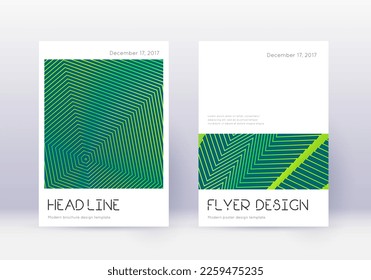 Minimal cover design template set. Green abstract lines on dark background. Delightful cover design. Fair catalog, poster, book template etc.