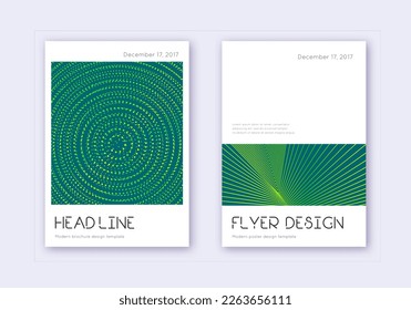 Minimal cover design template set. Green abstract lines on dark background. Delightful cover design. Amusing catalog, poster, book template etc.