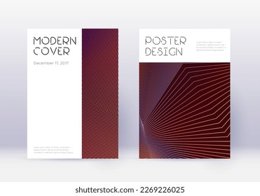 Minimal cover design template set. Orange abstract lines on wine red background. Dazzling cover design. Magnificent catalog, poster, book template etc.