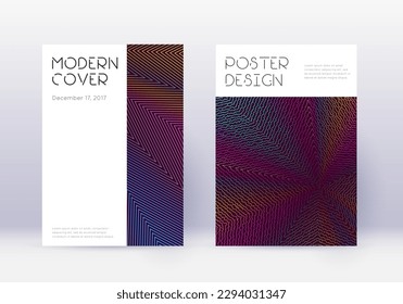Minimal cover design template set. Rainbow abstract lines on wine red background. Decent cover design. Fine catalog, poster, book template etc.