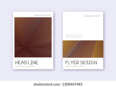 Minimal cover design template set. Gold abstract lines on maroon background. Delicate cover design. Unique catalog, poster, book template etc.