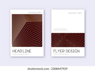 Minimal cover design template set. Gold abstract lines on maroon background. Delicate cover design. Surprising catalog, poster, book template etc.