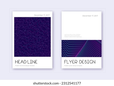 Minimaler Vorlagensatz für Cover-Design. Neon abstrakte Linien auf dunkelblauem Hintergrund. Wunderbares Cover-Design. Graceful Katalog, Poster, Buchvorlage etc.