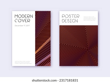 Minimal cover design template set. Orange abstract lines on wine red background. Dazzling cover design. Neat catalog, poster, book template etc.