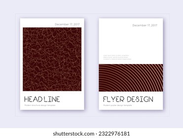 Minimal cover design template set. Gold abstract lines on maroon background. Delicate cover design. Posh catalog, poster, book template etc.