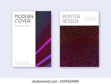 Minimal cover design template set. Rainbow abstract lines on wine red background. Decent cover design. Breathtaking catalog, poster, book template etc.