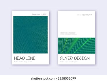 Minimal cover design template set. Green abstract lines on dark background. Delightful cover design. Creative catalog, poster, book template etc.