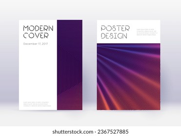 Conjunto mínimo de plantillas de diseño de portada. Líneas abstractas violetas sobre fondo oscuro. Delicado diseño de la cubierta. Catálogo deslumbrante, afiche, plantilla de libro, etc.