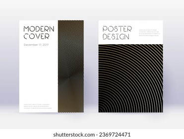 Minimal cover design template set. Gold abstract lines on black background. Cute cover design. Authentic catalog, poster, book template etc.