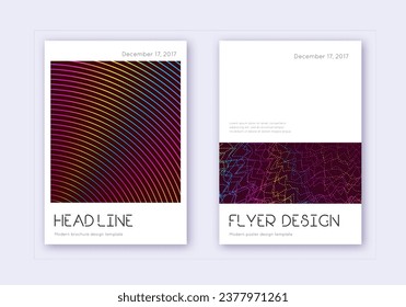 Minimal cover design template set. Rainbow abstract lines on wine red background. Divine cover design. Sublime catalog, poster, book template etc.