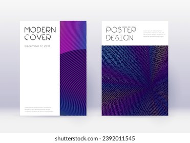 Conjunto mínimo de plantillas de diseño de portada. Líneas abstractas del arcoiris sobre fondo azul oscuro. Diseño de la cubierta deslumbrante. Catálogo, afiche, plantilla de libro poco común, etc.