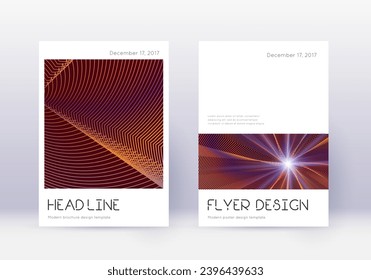 Minimal cover design template set. Orange abstract lines on wine red background. Divine cover design. Brilliant catalog, poster, book template etc.