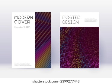 Minimal cover design template set. Rainbow abstract lines on wine red background. Decent cover design. Extraordinary catalog, poster, book template etc.