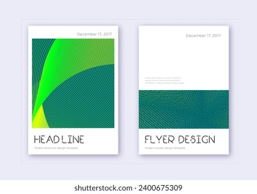Minimal cover design template set. Green abstract lines on dark background. Delightful cover design. Dramatic catalog, poster, book template etc.