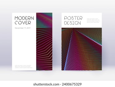 Minimal cover design template set. Rainbow abstract lines on wine red background. Decent cover design. Bizarre catalog, poster, book template etc.