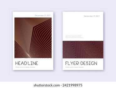 Minimal cover design template set. Gold abstract lines on maroon background. Delicate cover design. Pleasing catalog, poster, book template etc.