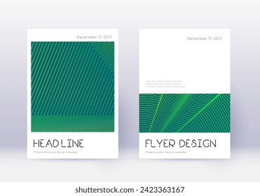 Conjunto mínimo de plantillas de diseño de portada. Líneas abstractas verdes sobre fondo oscuro. Delicioso diseño de portada. Catálogo activo, afiche, plantilla de libro, etc.