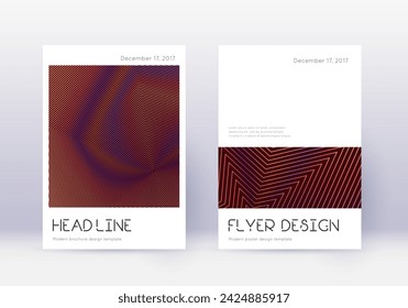 Minimal cover design template set. Orange abstract lines on wine red background. Divine cover design. Adorable catalog, poster, book template etc.