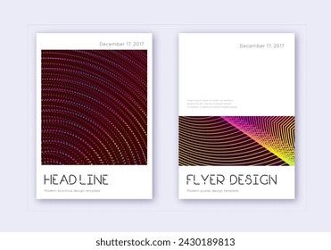 Minimal cover design template set. Rainbow abstract lines on wine red background. Divine cover design. Lively catalog, poster, book template etc.