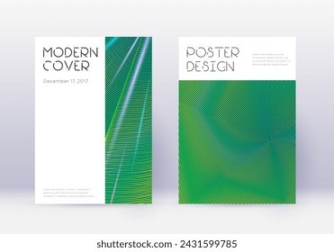 Minimal cover design template set. Green abstract lines on dark background. Cute cover design. Tempting catalog, poster, book template etc.
