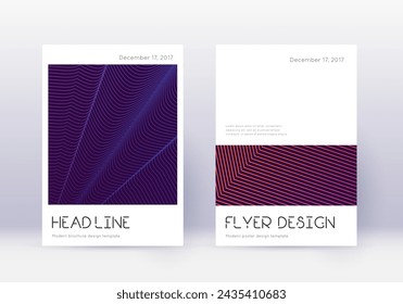 Minimal cover design template set. Violet abstract lines on dark background. Dramatic cover design. Extraordinary catalog, poster, book template etc.