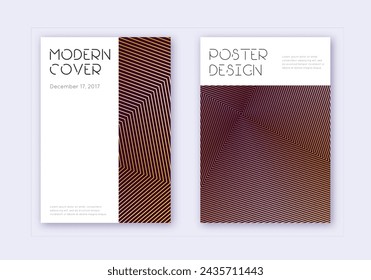 Minimal cover design template set. Gold abstract lines on maroon background. Cute cover design. Fascinating catalog, poster, book template etc.