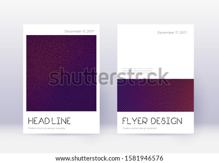 Minimal cover design template set. Violet abstract lines on dark background. Dramatic cover design. Fair catalog, poster, book template etc.