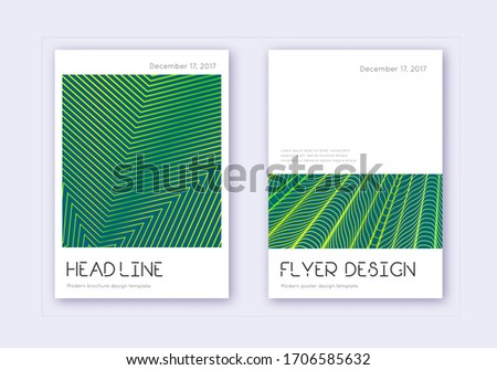 Minimal cover design template set. Green abstract lines on dark background. Delightful cover design. Exquisite catalog, poster, book template etc.