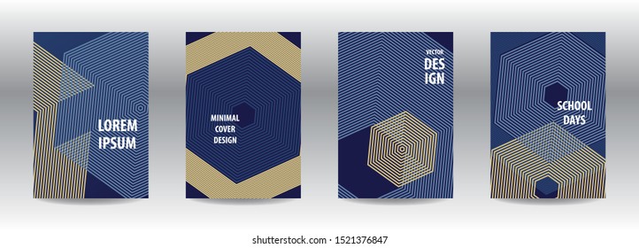 Minimal cover design templates set. Geometric abstract background with linear hexagones design. Adorable book, flyer, poster, catalog, notebook etc. Vector illustration.