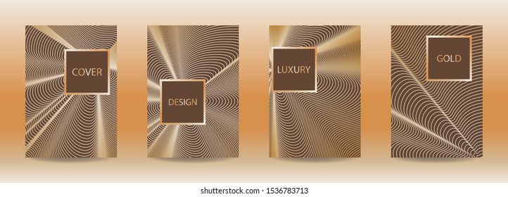 Minimal cover design templates set. Golden design.  Adorable book, flyer, poster, catalog, notebook etc. Vector illustration.