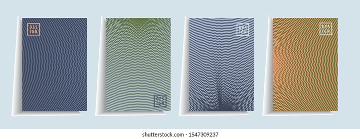 Minimal cover design templates set. Linear abstract background with gradient design. Adorable book, flyer, poster, catalog, notebook etc. Vector illustration.