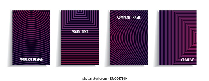 Minimal cover design templates set. Linear background with gradient design. Adorable book, flyer, poster, catalog, folder, notebook cover etc. Vector illustration.