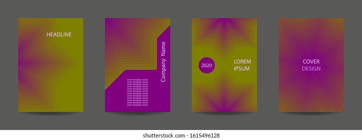 Minimal cover design templates set. Abstract background with bright linear gradient design, Adorable book, flyer, poster, catalog, folder, notebook cover etc. Vector illustration.