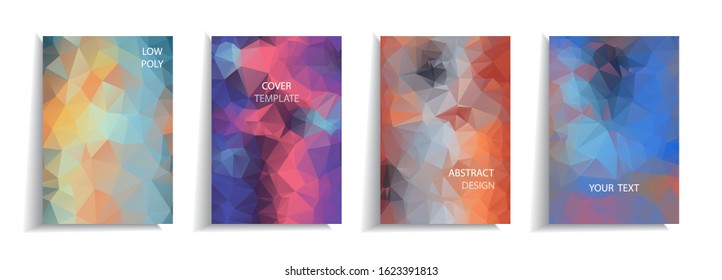 Minimal cover design templates set. Abstract low poly background with bright colorful design, Adorable book, flyer, poster, catalog, folder, notebook cover etc. Vector illustration.