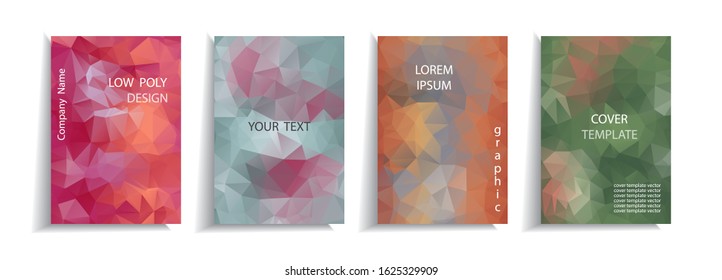 Minimal cover design templates set. Abstract background with bright modern low poly design. Adorable book, flyer, poster, catalog, folder, notebook cover etc. Vector illustration.