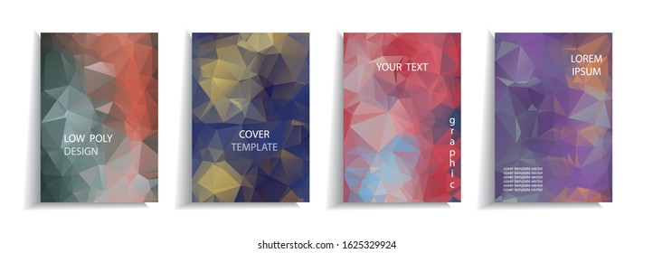 Minimal cover design templates set. Abstract low poly background with bright colorful design, Adorable book, flyer, poster, catalog, folder, notebook cover etc. Vector illustration.