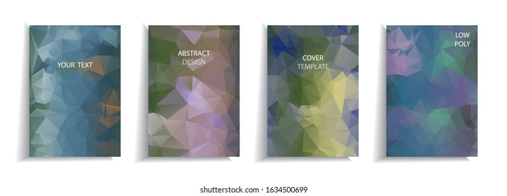 Minimal cover design templates set. Abstract low poly background with bright colorful design, Adorable book, flyer, poster, catalog, folder, notebook cover etc. Vector illustration.