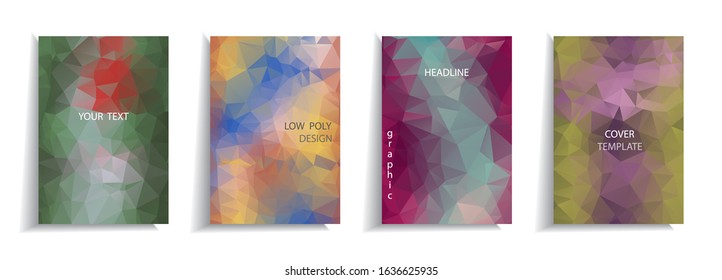 Minimal cover design templates set. Abstract background with low poly  design. Adorable book, flyer, poster, catalog, folder, notebook cover etc.