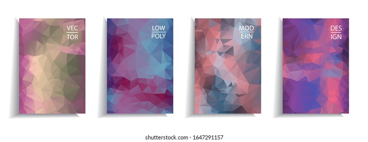 Minimal cover design templates set. Abstract background with low poly  design. Adorable book, flyer, poster, catalog, folder, notebook cover etc.