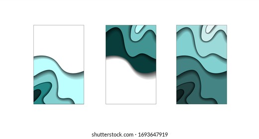 Minimal cover design.Turquoise 3d waves. Can be used for mobile website banners, web design,covers, posters, email and newsletter designs.Vector illustration.