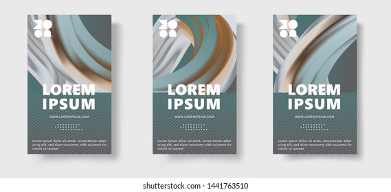 MINIMAL COVER, MODERN BUSINESS BROCHURE SET, NORDIC DESIGN STYLE. BRAND CATALOGUE LAYOUT.  Metalic coors abstract gradient waves  - Vector